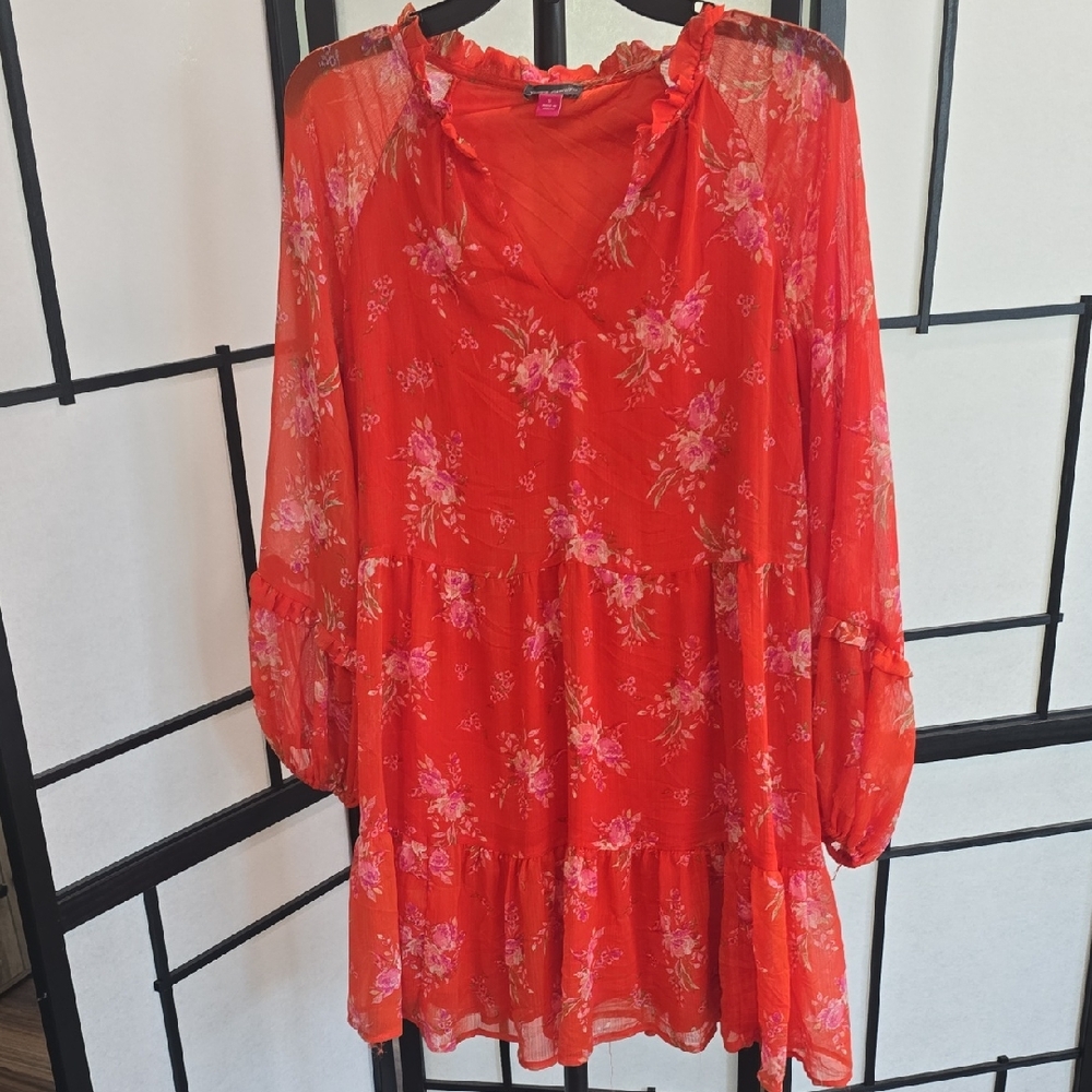 Vince Camuto Red Floral Sheer Dress